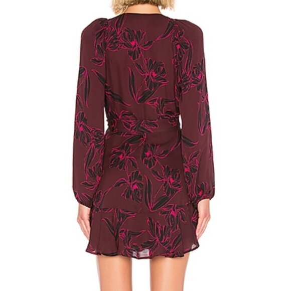 A.L.C. Embry Floral Print Silk Mini Wrap Dress Burgundy Pink Women's Sz 2 B15 - Picture 3 of 11